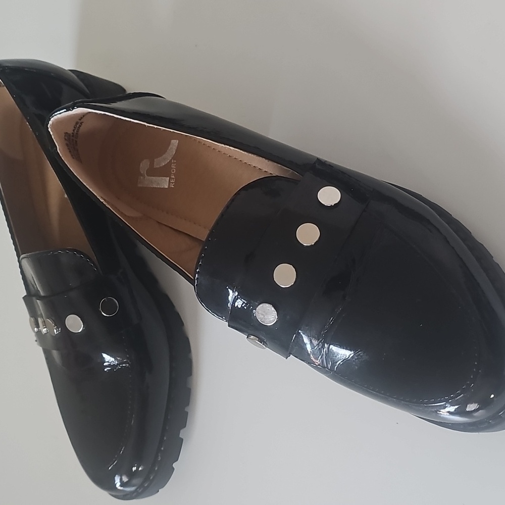 Report Gruyère Chunky Platform LugSole Loafers Mid Heel Loafer Black Size 7.5